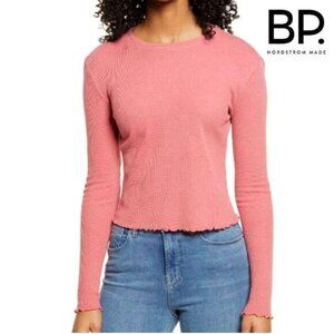 BP. Crew-Neck Thermal Knit Long Sleeve Lettuce Edge Tee Top NWT
